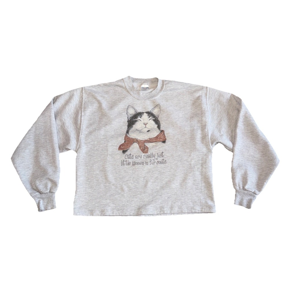 Vintage Jerzees Crewneck Sweatshirt Women's Medium Cats Saying Kitten Kitty